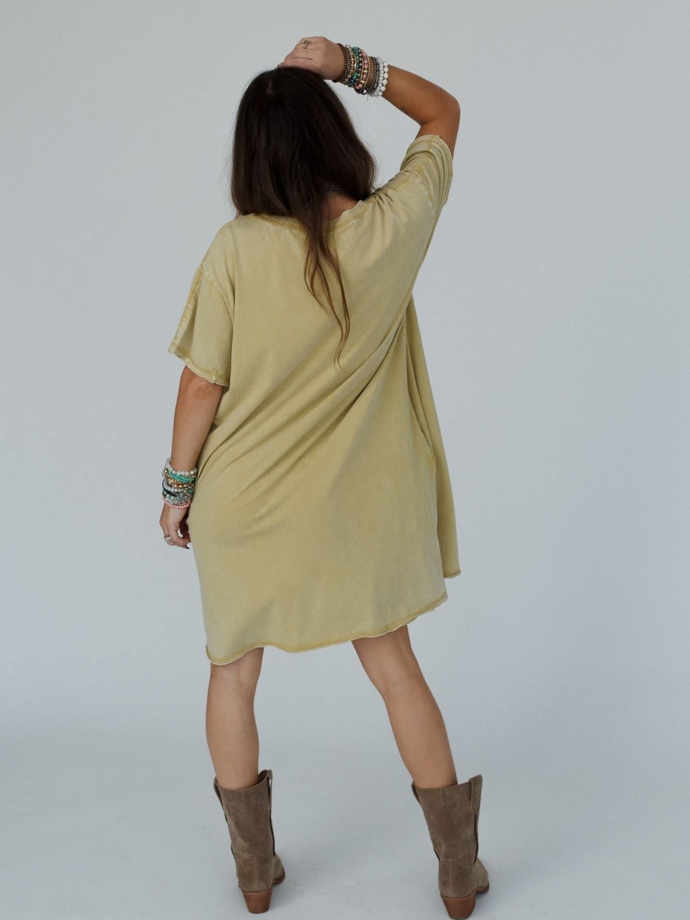 Yellow Patchwork Peace Sign Tunic Dress With Pockets Three Bird Nest - Picture 8 of 9